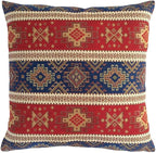 Boho Square Throw Pillow Covers Kilim Red and Blue - 18 x 18 Inches Decorative Sofa Pillows, Hippie Room Decor for Couch, Bohemian Outdoor Case for Farmhouse, Southwestern, Aztec