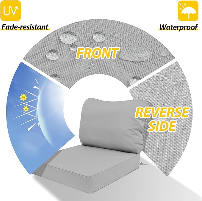 AAAAAcessories Outdoor Deep Seat Cushions, Waterproof, Fade-Resistant Patio Furniture Replacement Cushions, 23.5" x 25.5" x 5" + 23.5" x 19", Set of 4, Gray