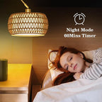 Gold Floor Lamps for Living Room, Arc Floor Lamp with Remote & Dimmable Bulb, Boho Rattan Standing lamp with 3 Color Temperatures, Height Adjustable Tall Lamp for Bedroom, Over Couch Reading Lamp