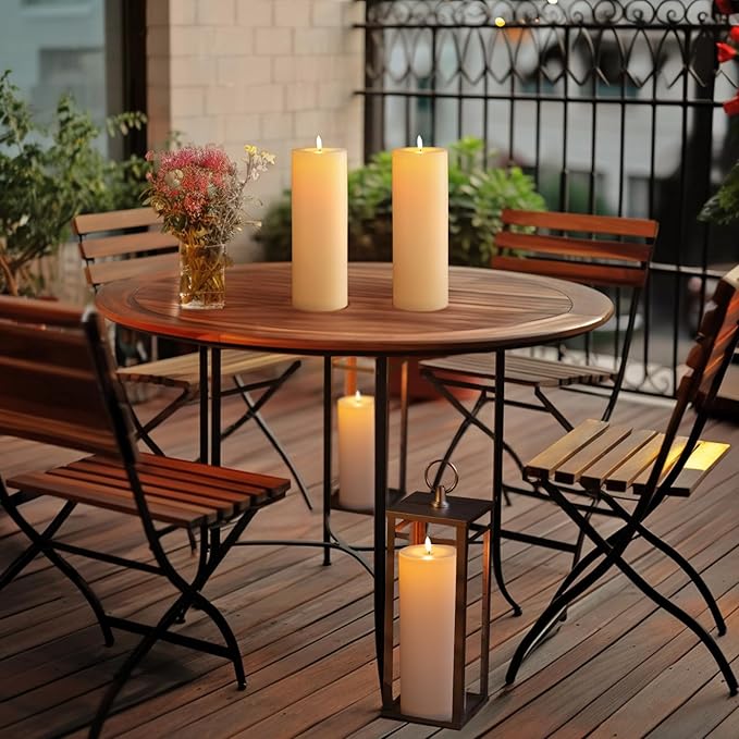 5plots 4" x 12" Waterproof Outdoor Flameless Candles Battery Operated LED Large Pillar Candles with Remote and Timer for Indoor Outdoor Lanterns, Long Lasting, White, Set of 2