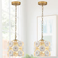 Modern Flower Small Pendant Lighting 2-Pack Gold Glass Pendant Light with White Ceramic Flowers 1-Light for Kitchen Island Sink Dining Room Entryway Hallway, E26