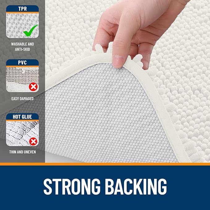 OLANLY Bathroom Rugs 40x24, Extra Soft Absorbent Chenille Bath Rugs, Rubber Backing Quick Dry, Machine Washable Bath Mats for Bathroom Floor, Tub and Shower, Home Decor Accessories, Ivory