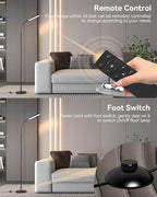 LED Floor Lamp with Remote Control Foot Switch for Living Room, Stepless Adjustable Colour Temperature Brightness Standing Lamp with Timer, Eye Caring Tall Lamp Reading for Bedroom,office, Gift