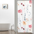 QiyI Small Stall Shower Curtain 36 x 72, Narrow Half Watercolor Floral Bath Curtains, 3D Embossed Peach Pink Flower Cloth Bathroom Curtain, Waterproof Fabric White Shower Curtain Set with Hooks