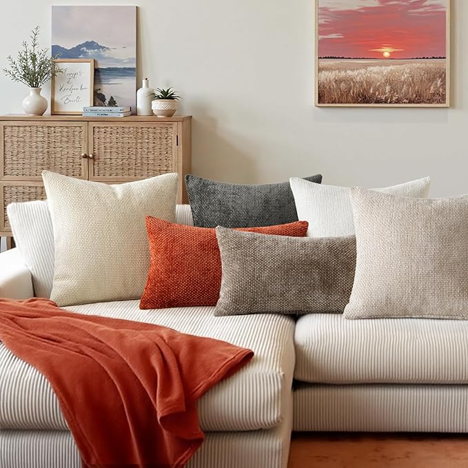 MIULEE Pack of 2 Fall Burnt Orange Decorative Pillow Covers 18x18 Inch Soft Chenille Couch Throw Pillows Farmhouse Cushion Covers for Home Decor Sofa Bedroom Living Room