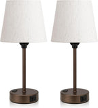 Brown Bedside Lamps for bedrooms Set of 2 - Nightstand Bedroom Lamp with USB C Port and AC Outlet Charging, 3 Way Dimmable Touch Control Small Bed Side Table Lamp, Nightstand Light for Kids