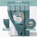 SeawedGreen No Hook Waffle Weave Shower Curtain with snap-in Liner Replacement, 230GSM Waterproof Fabric Hotel Shower Curtain Set for Bathroom, Through Mesh Top Window,71Wx77H