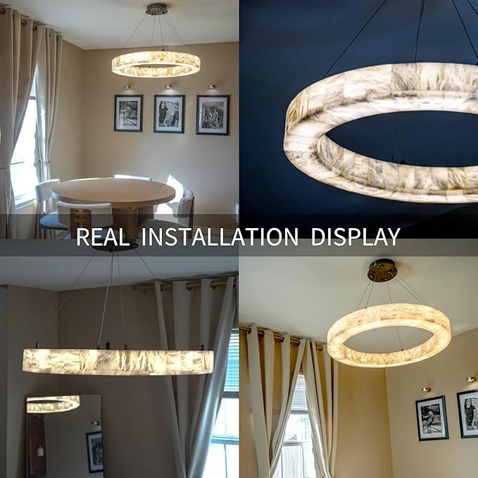 Alabaster Chandelier Spanish Natural Marble Round D30in Chandeliers, Modern Living Room Chandelier, Alabaster Pendant Light Fixture, Dimmable Chandeliers for Bedroom, Entryway, Foyer, Hallway