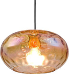 Amber Glass Pendant Lighting, 11" Hammered Lampshade Hanging Lamp, 1-Light Brass Gold Chandelier for Dining Living Room Kitchen Island