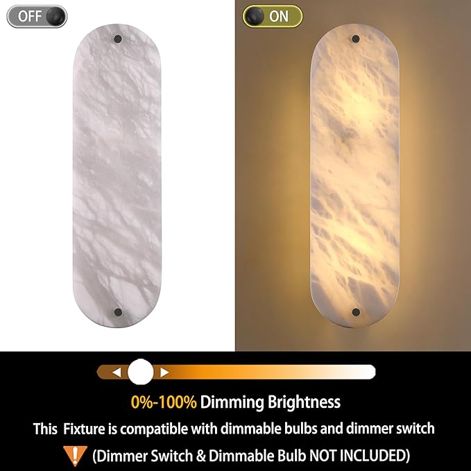 2 Pack 2 Light Oval 18" Alabaster Marble Bathroom Wall Sconce Modern Concise Style Wall Light Fixture,Dark Gray Finish for Bedroom Hallway Bedside