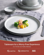 Famiware Star Dinnerware Set with Pasta Bowls, Service for 4 (16pcs), Ribbed Stoneware Plates and Bowls Dishes Sets - Chip & Scratch Resistant, Microwave & Dishwasher Safe, Smoky Blue