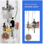 Bamodi Shower Caddy Hanging Stainless Steel | Rustproof Hanging Basket with Hooks-Shower Shelf Bathroom Accessory with Silicone Sleeves and Rubber Rings for Noise Cancelling (15.7x 9.8x 5 Inches)