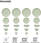 Eur-Nordic Shape Raising Rim 20pc Dinnerware Set, Shiny Glaze Green with Speckle Effect