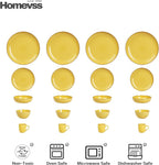 Eur-Nordic Shape Raising Rim 20pc Dinnerware Set, Shiny Glaze Yellow with Speckle Effect