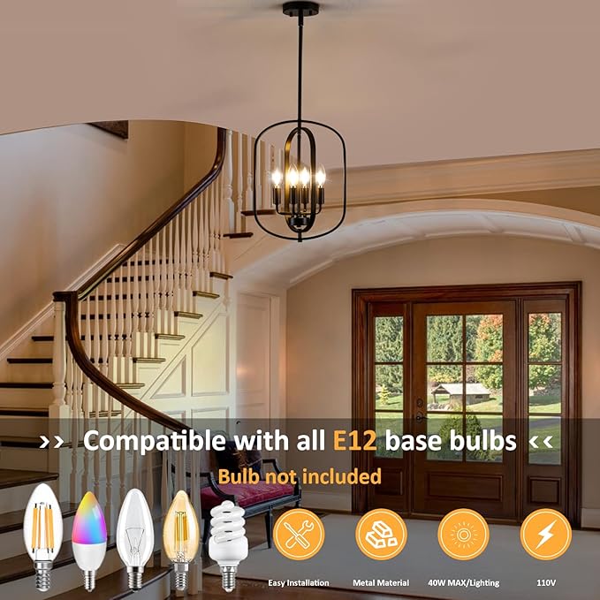 Black Chandelier Light, Modern Farmhouse Chandeliers for Dining Room Light Fixture Entryway Industrial Rustic Geometric Hanging Foyer Lighting Fixtures Kitchen Chandelier for Entryway Bedroom Hallway