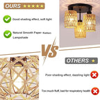 Boho Rattan Ceiling Light Fixture, Mini Rattan Chandelier Lighting Fixture, Hand Woven Ceiling Light Fixtures for Hallway Bedroom Kitchen Entryway Living Room (Brown)