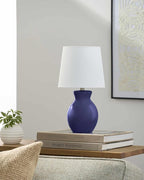 BoutiqueRugs Liliac Boho Ceramic Bedside Table Lamp for Bedroom Nightstand - End Side Lighting for Living Room - Shade Cotton - White, Navy - 15" H