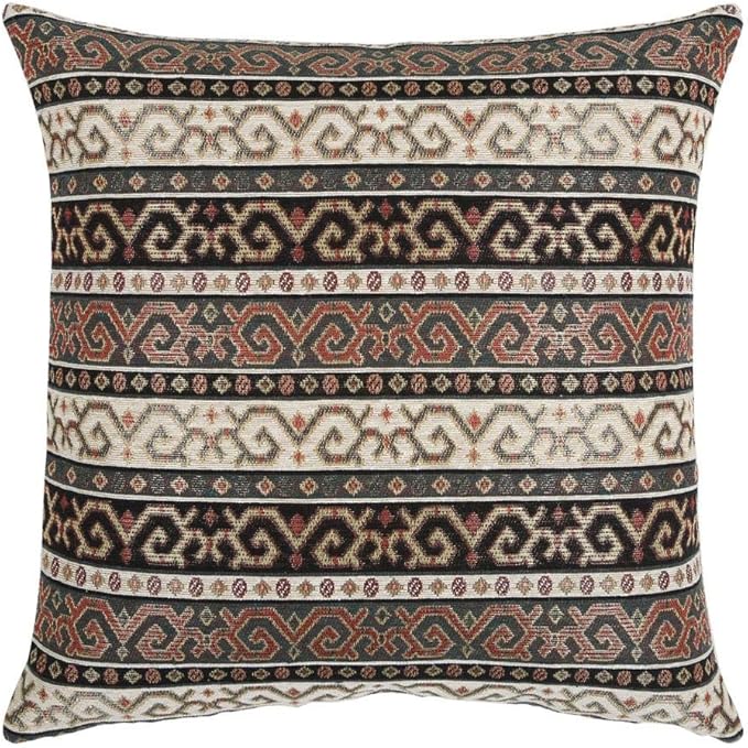 Persian Dark Green Throw Pillow Covers Khaki and Black - 16 x 16 Inches Decorative Pillows, Boho Room Decor for Couch, Ethnic Shams, for Window Seat, Patio