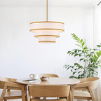 19.7" Gold Drum Chandelier with White Fabric Lampshade 3-Tier Modern Farmhouse Chandelier Light Fixture for Dining Room, Kitchen Island, Foyer, Entryway Bedroom