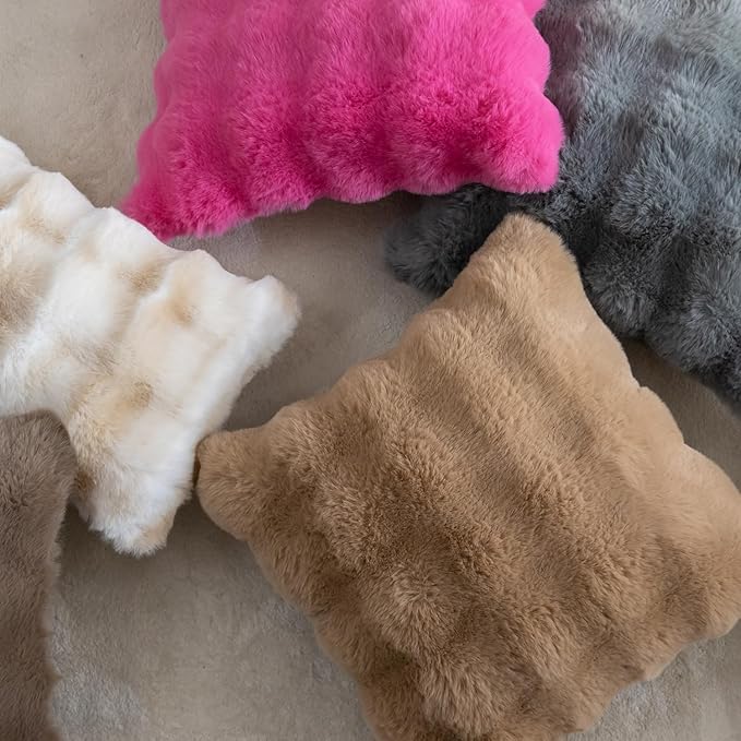 MANDIOO Pack of 2 Thick Plush Wool Decorative Throw Pillow Covers Super Soft Wave Bubble Fur Velvet Cushion Covers Pillow Shams for Couch Bed Living Room 22x22 Inch Camel