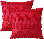 OTOSTAR Set of 2 Xmas Soft Plush Short Wool Velvet Decorative Throw Pillow Covers Square Luxury Style Cushion Case Pillow Shell for Sofa Bedroom Christmas Tree and Elk Red, 18x18 Inch