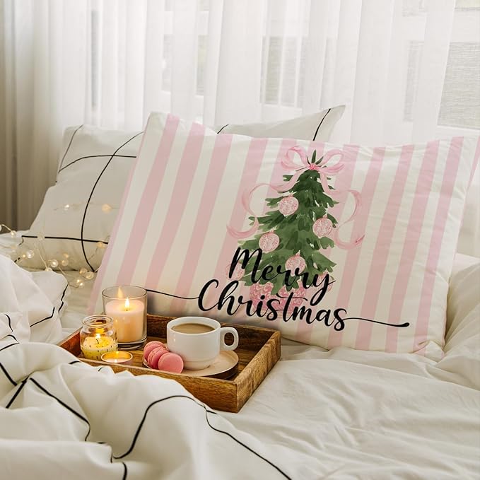 JINYO Coquette Pink Chinoiserie Christmas Pillow Covers 12x20, Grandmillennial Christmas Decor, Preppy Xmas Tree Lumbar Pillow Covers for Girls Room Dorm Apartment Sofa Couch