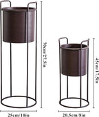 TRIROCKS Set of 2 Planters with Stand Large Metal Planter for Indoor Plants 28 &18" H Plant Pots for Living Room Corner Kitchen Office Garden Balcony Patio Decor(Brown)