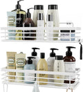 Orimade Shower Caddy with 5 Hooks for Hanging Razor and Sponge Adhesive Shower Shelf Basket Bathroom Storage Organizer Kitchen Rack No Drilling Stainless Steel Rustproof - 2 Pack,White