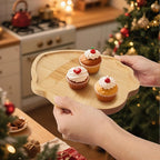 TJ POP Christmas Bamboo Serving Platter - Santa Face Decorative Tray Candy Snack Board, Natural Wooden Serving Tray Cute Charcuterie Board for Cheese, Cookies, Fruits & Holiday Party (10” x 9”)
