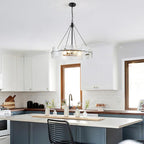 XINGQI Black Chandeliers for Dining Room Modern 8-Light Glass Farmhouse Pendant Lighting Fixtures Round Chandelier for Kitchen Island Living Room Entryway