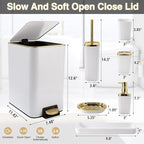 White Bathroom Accessories Set 8 Piece White and Gold Bathroom Set, Bathroom Sets with Stainless Steel Trash Can,Toilet Brush,Toothbrush Set,Soap Dispenser