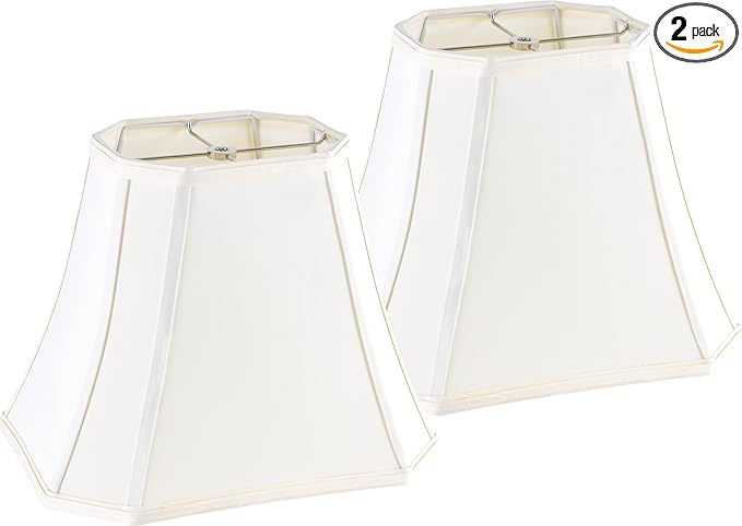 GO&SO Square Cut Corner Lampshades Set of 2, 8x14x11 Inch Medium Table Lamp Shades Cream-Yellow, Natural Fabric Handcrafted, Easy Assembly,Bell Lamp Shade for Floor Lamps Replac for Living Room