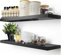 BAOBAB WORKSHOP Solid Wood Floating Shelves for Wall 30 Inches Long, Real Wooden Bathroom Shelf Large, Heavy Duty Wall Shelves Mounted Kitchen Bedroom Farmhouse, Black Shelf, 30W × 6.7D, Set of 2