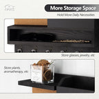 Key Holder for Wall Mount with Mail Organizer, Farmhouse Key Holder for Wall with Shelf, Chalkboard&Corkboard, Entryway Organizer 11 Metal Hooks, Decorative Natural Pine Wood, 14.6*11.1*3.3”, A-Black
