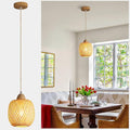 Bamboo Pendant Light Fixture, 1-Light Handmade Woven Pendant Lighting, with Adjustable Rustic Basket, for Kitchen Island Farmhouse Dining Room Living Room, ETL Listed