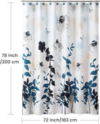 Fabric Shower Curtain 78 Inches Long, Blue Black Beige Watercolor Foral Plant Shower Curtains for Bathroom, Modern Decorative Bathroom Curtains, 72" W x 78" H