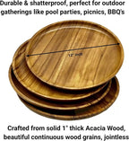 Acacia Wooden Plates – Set of 4, 12” Round Dinner & Charger Plates, Rustic Handcrafted Tableware for Charcuterie, BBQ, Farmhouse Dining, or Gift