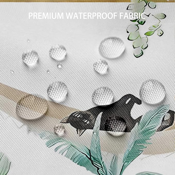 Green Potted Plant Shower Curtain Cactus Leaf Floral Black Cat Shower Curtains for Bathroom Waterproof Polyester Fabric Bathroom Curtain 72 x 72 Inch with 12 Plastic Hooks