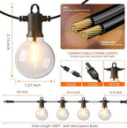 Kawaya Outdoor String Lights 100 FT LED Patio Light with 50+2 Shatterproof Edison Globe Bulbs - IP65 Waterproof Dimmable Hanging Lights - 2700K Warm White Lighting for Outside Porch Deck Bistro Cafe