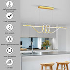 Modern LED Pendant Lights Kitchen Island, 57in Gold Chandelier Dimmable with Remote Control 3000k-6000K Adjustable, Aluminum Island Lighting Lamp Fixture for Kitchen, Dining Room