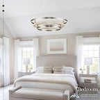 3 Ring LED Chandelier Nickel Round Chandelier Light Fixture Dimmable Foyer Chandeliers Light Weathered Wood Circular Chandeliers for Dining Room Entry Bedroom Office Living Room
