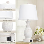 PARTPHONER Table Lamps Set of 2, Bedside Touch Lamp with USB C+A Charging Ports, Side Table Lamp with White Fabric Shade (LED Bulbs Included)