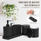 Bathroom Accessories Set, 6 Piece Bathroom Set with Toothbrush Holders, Soap Dispenser, Vanity Tray, Tumbler, Cotton Swab Jars, Bathroom Organizer，Bathroom Sink Sets, Matte Black