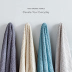 Texere 100% Organic Cotton Jacquard 650 GSM Premium Bath Towel Sets - Extra Absorbent Quick Dry and Plush (Cable, Smoke Blue, 4 Bath Towels)