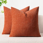 MIULEE Fall Pack of 2 Rust Throw Pillow Covers 16x16 Inch Soft Chenille Pillow Covers for Sofa Living Room Couch Solid Dyed Cases