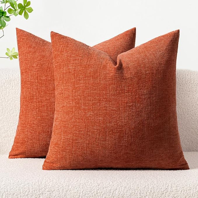 MIULEE Fall Pack of 2 Rust Throw Pillow Covers 20x20 Inch Soft Chenille Pillow Covers for Sofa Living Room Couch Solid Dyed Cases