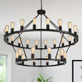2 Tier Wagon Wheel Chandelier | 30-Lights 48 Inch Extra Large Chandeliers for High Ceilings | Black Wagon Wheel Light Fixture for Foyer | Entryway | Living Room