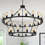 2 Tier Wagon Wheel Chandelier | 30-Lights 48 Inch Extra Large Chandeliers for High Ceilings | Black Wagon Wheel Light Fixture for Foyer | Entryway | Living Room