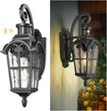 Emliviar Motion Sensor Outdoor Wall Light, Porch Wall Lamp with Water Glass, 18.7" Waterproof Exterior Sconce Wall Mount, Black Finish with Gold Edges, WE305B-SE BG-SW