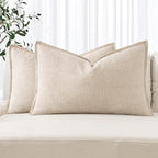 MIULEE Decorative Linen Lumbar Pillow Covers 12x20 Inch Natural Beige Boho Farmhouse Neutral Christmas Couch Throw Pillows for Bed Pack of 2 Accent Modern Pillowcase Sofa Livingroom Home Decor